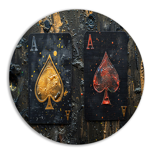 Minimalistisch Speelkaarten in Goud en Rood aluminium muurcirkel