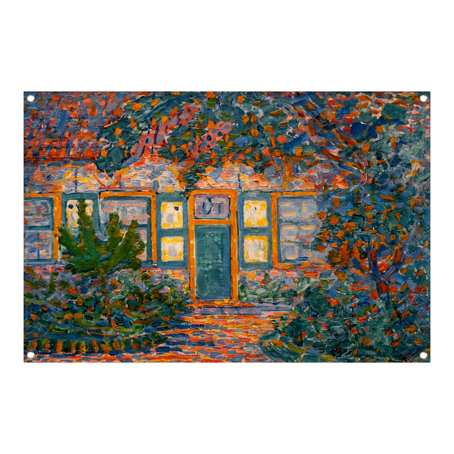 Kleine huis in de zon - Piet Mondriaan tuinposter