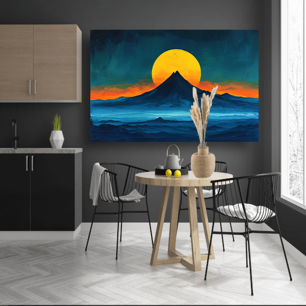Abstract berglandschap met zonsondergang kleuren canvas