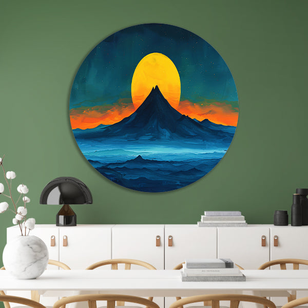 Abstract berglandschap met zonsondergang kleuren forex muurcirkel