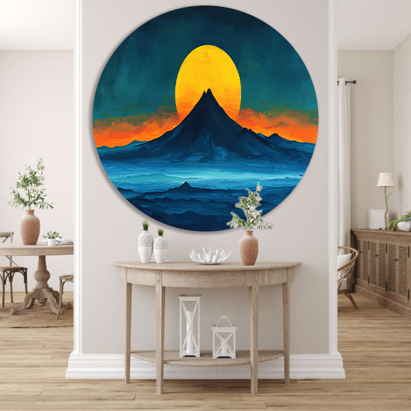 Abstract berglandschap met zonsondergang kleuren forex muurcirkel