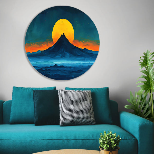 Abstract berglandschap met zonsondergang kleuren forex muurcirkel