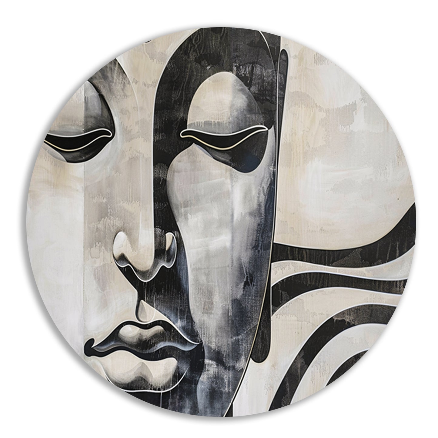 Surrealistisch boeddha schilderij in zwart-wit forex muurcirkel