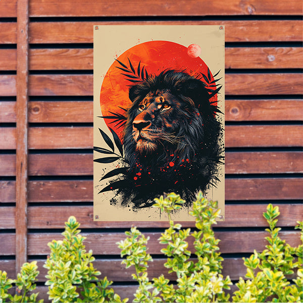 Portret van een leeuw in de schemering tuinposter