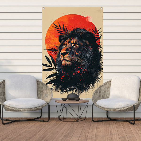 Portret van een leeuw in de schemering tuinposter