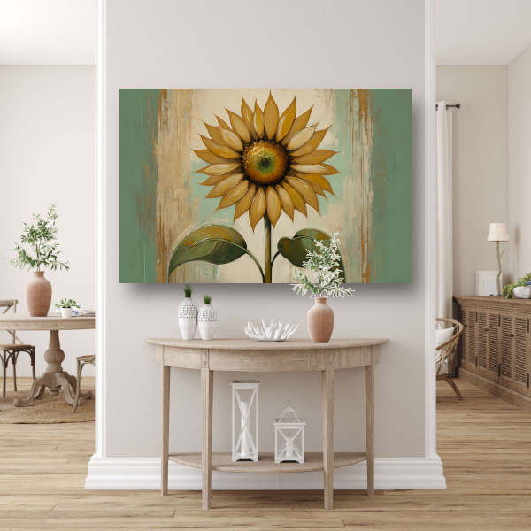 Zonnebloem schilderij met goud poster
