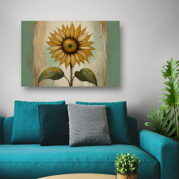 Zonnebloem schilderij met goud poster