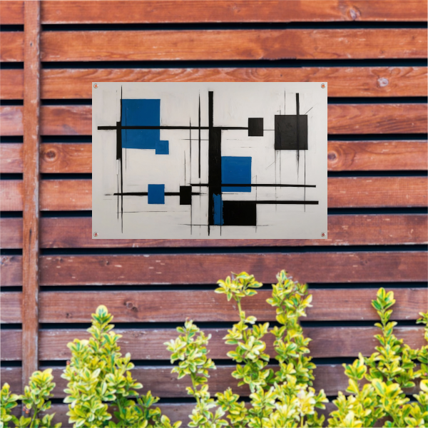 Abstracte Compositie in Zwart, Wit en Blauw tuinposter