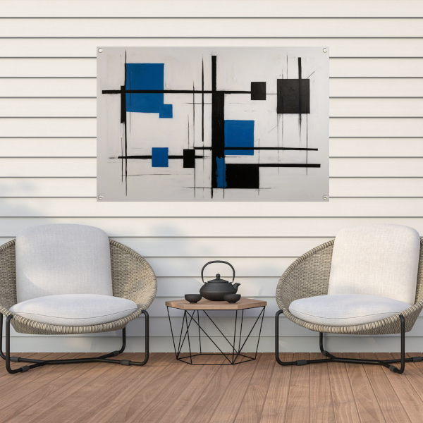 Abstracte Compositie in Zwart, Wit en Blauw tuinposter