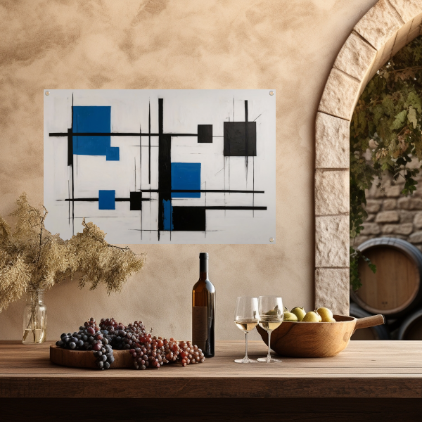 Abstracte Compositie in Zwart, Wit en Blauw tuinposter