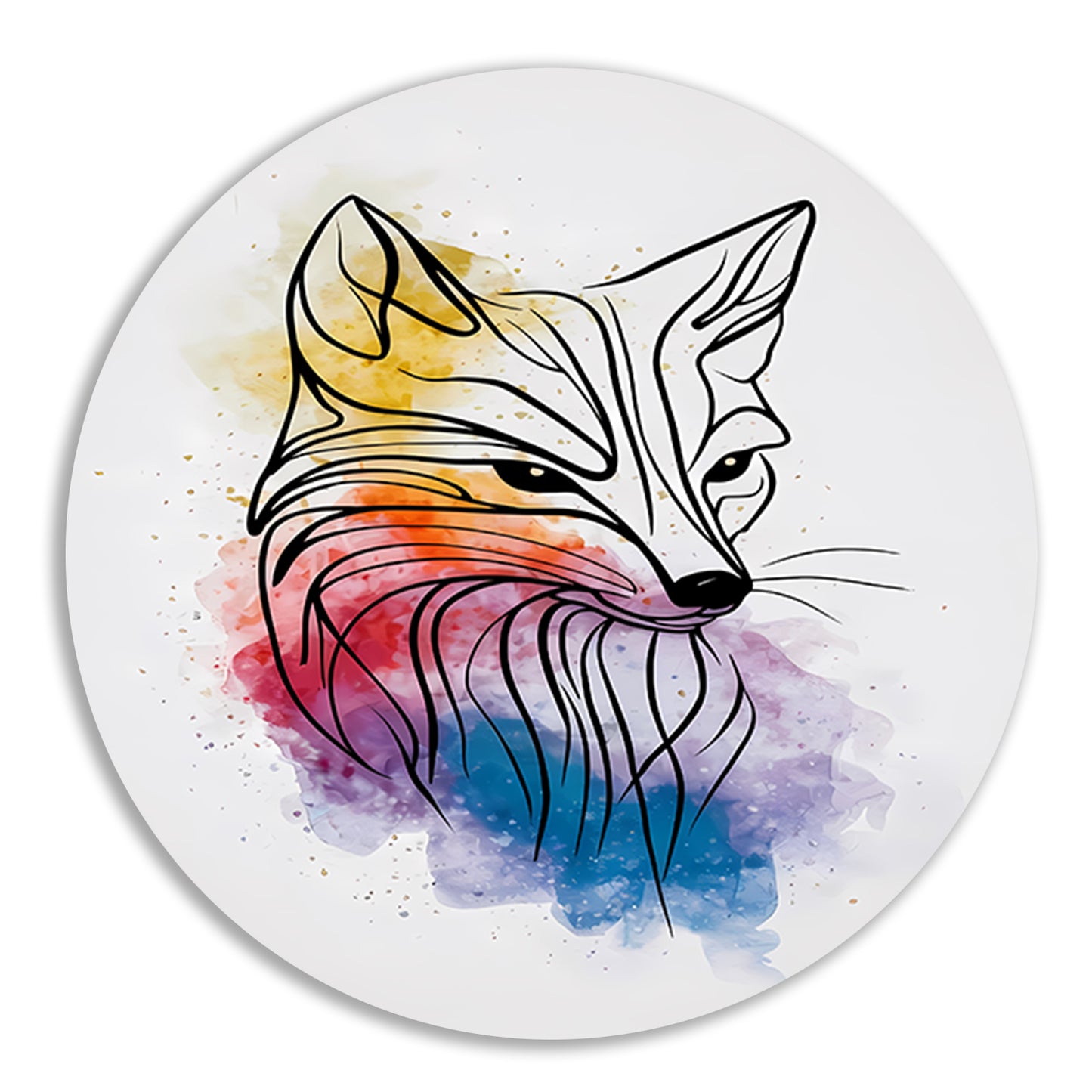 Abstracte Vos in Levendige Aquarelkleuren aluminium muurcirkel