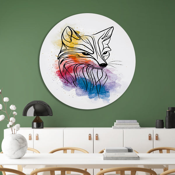 Abstracte Vos in Levendige Aquarelkleuren aluminium muurcirkel