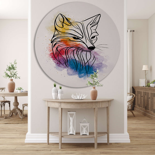 Abstracte Vos in Levendige Aquarelkleuren aluminium muurcirkel