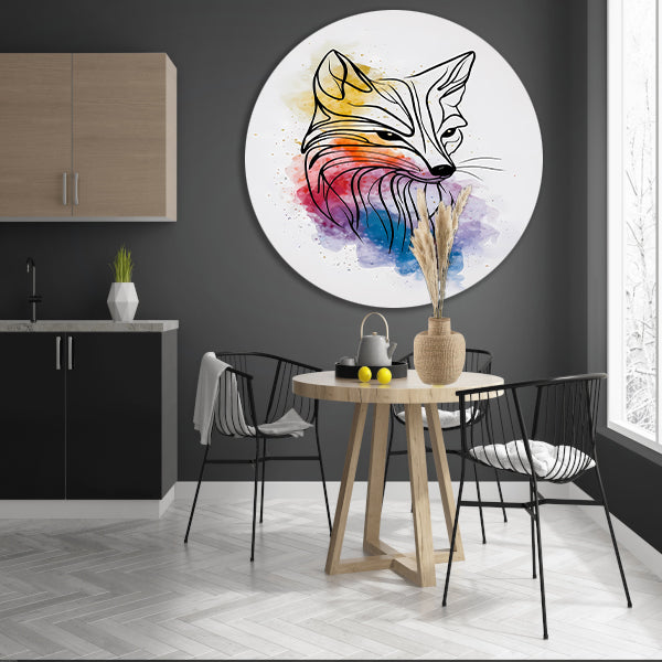 Abstracte Vos in Levendige Aquarelkleuren aluminium muurcirkel