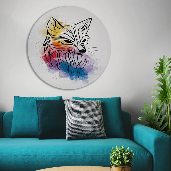 Abstracte Vos in Levendige Aquarelkleuren aluminium muurcirkel