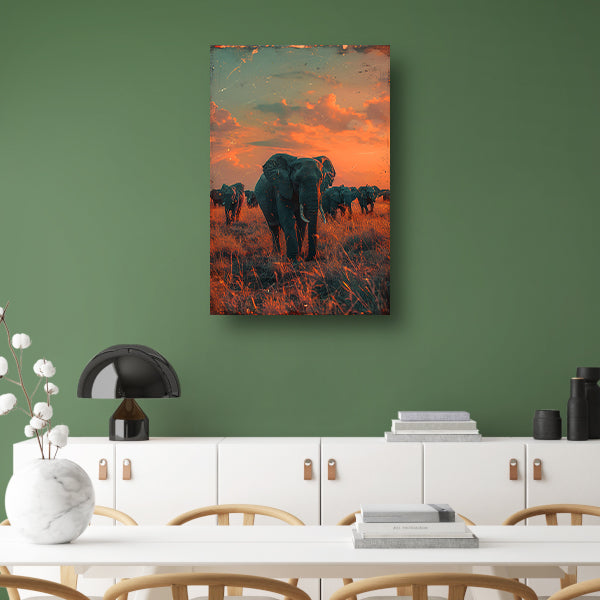 Olifantenkudde traverseert savanne canvas