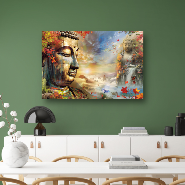 Boeddha in Herfstpracht met Vlinders canvas