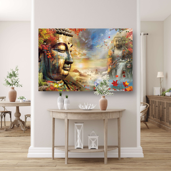 Boeddha in Herfstpracht met Vlinders canvas
