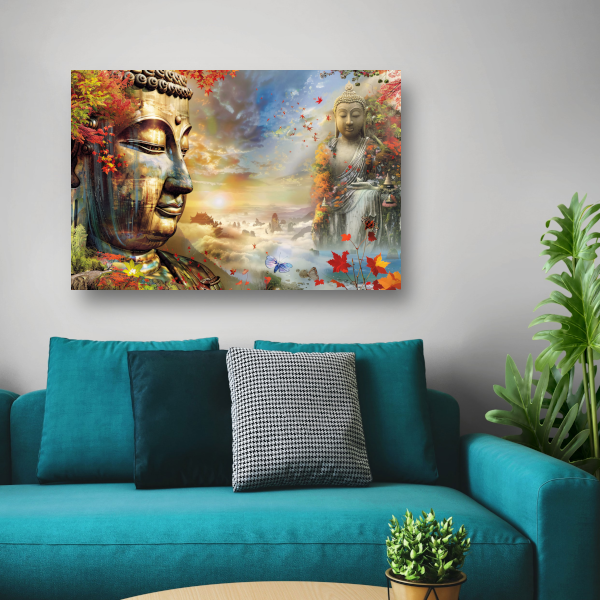 Boeddha in Herfstpracht met Vlinders canvas