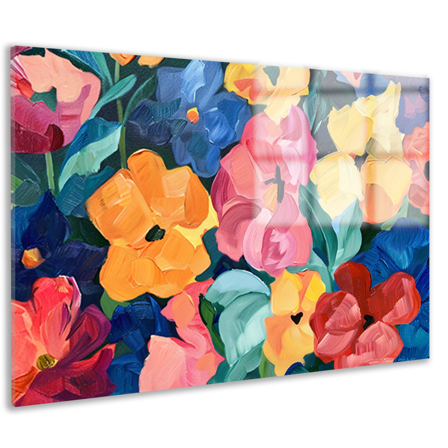 Abstracte explosie van kleurrijke bloemen en bladeren acrylglas