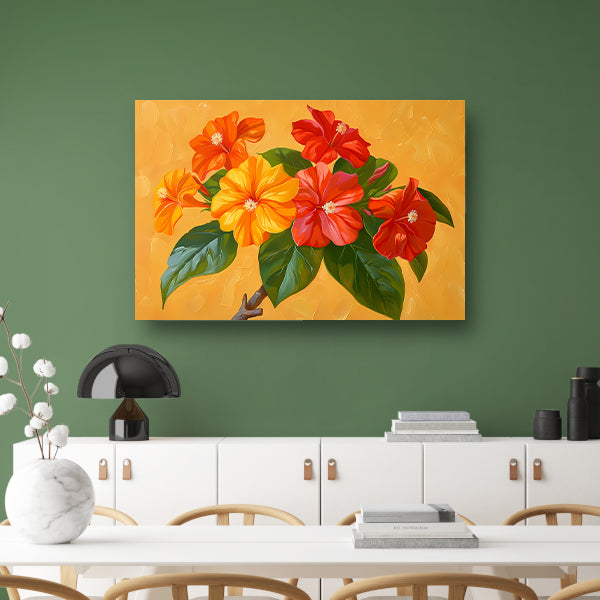 Kleurrijke bloemen en bladeren schilderij canvas