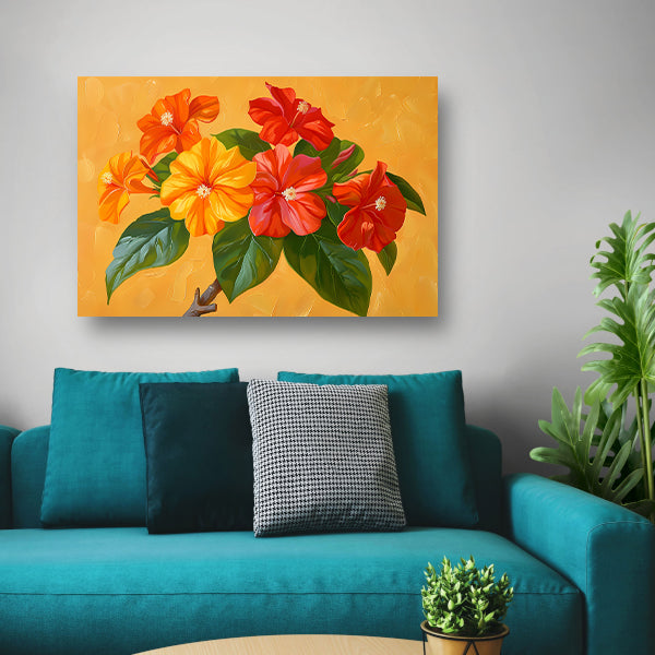 Kleurrijke bloemen en bladeren schilderij canvas