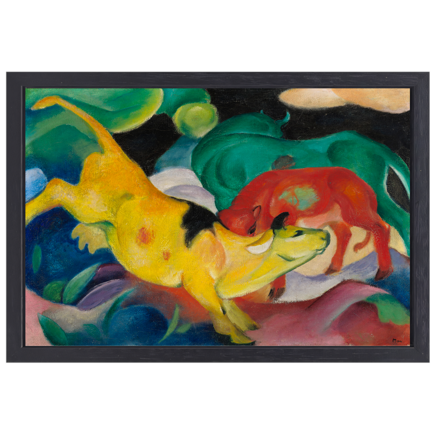 Koeien Rood Groen Geel - Franz Marc canvas met baklijst