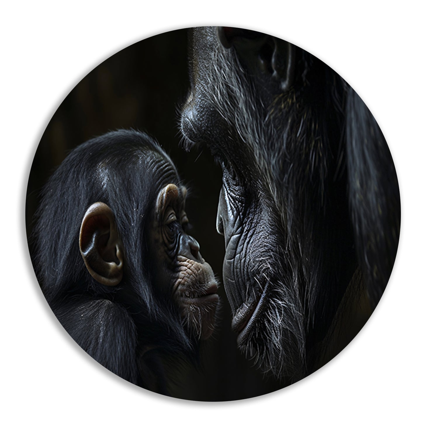 Intieme close-up van chimpansee en baby forex muurcirkel