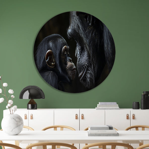 Intieme close-up van chimpansee en baby forex muurcirkel