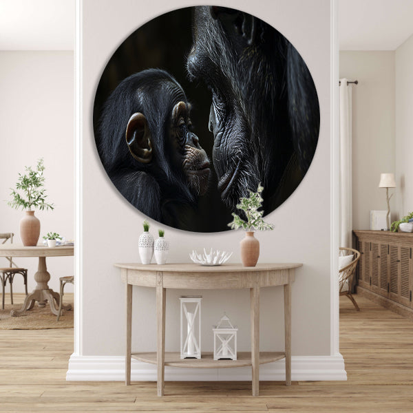 Intieme close-up van chimpansee en baby forex muurcirkel