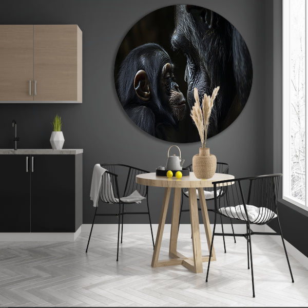 Intieme close-up van chimpansee en baby forex muurcirkel
