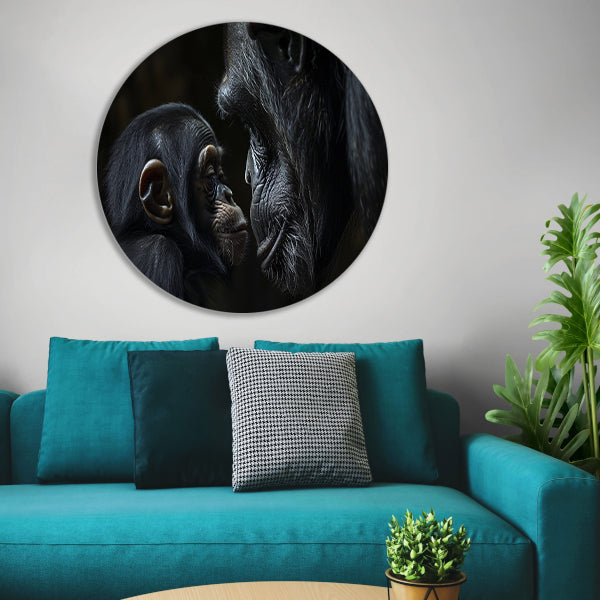 Intieme close-up van chimpansee en baby forex muurcirkel