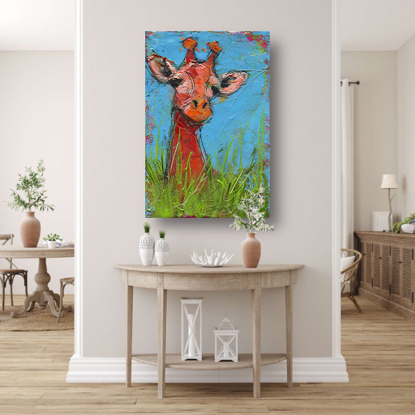 Kleurrijk abstract schilderij van een giraffe poster