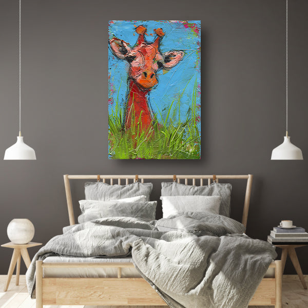 Kleurrijk abstract schilderij van een giraffe poster