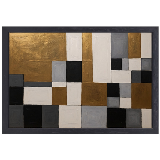 Goud en Grijs Abstracte Compositie canvas met baklijst