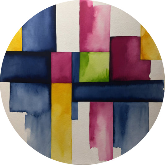 Geometrische Abstractie in Levendige Waterverf aluminium muurcirkel