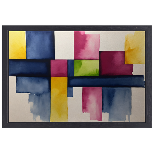 Geometrische Abstractie in Levendige Waterverf canvas met baklijst