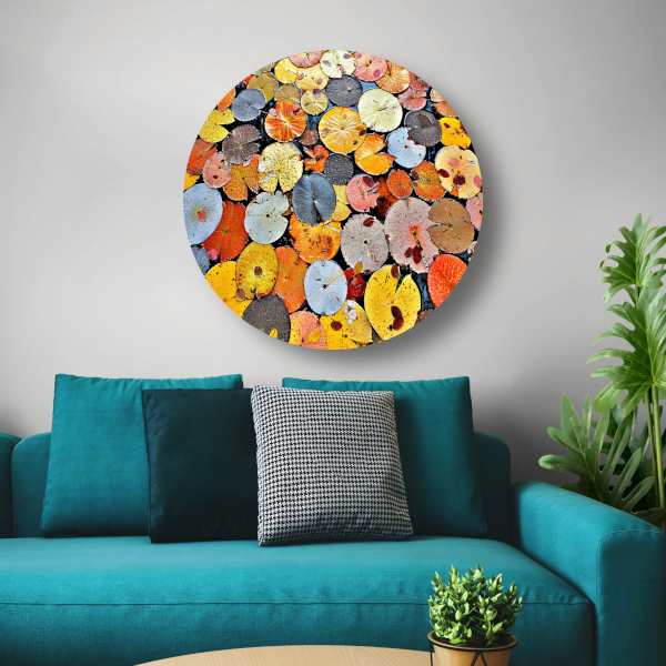 Impressionistische waterlelies aluminium muurcirkel