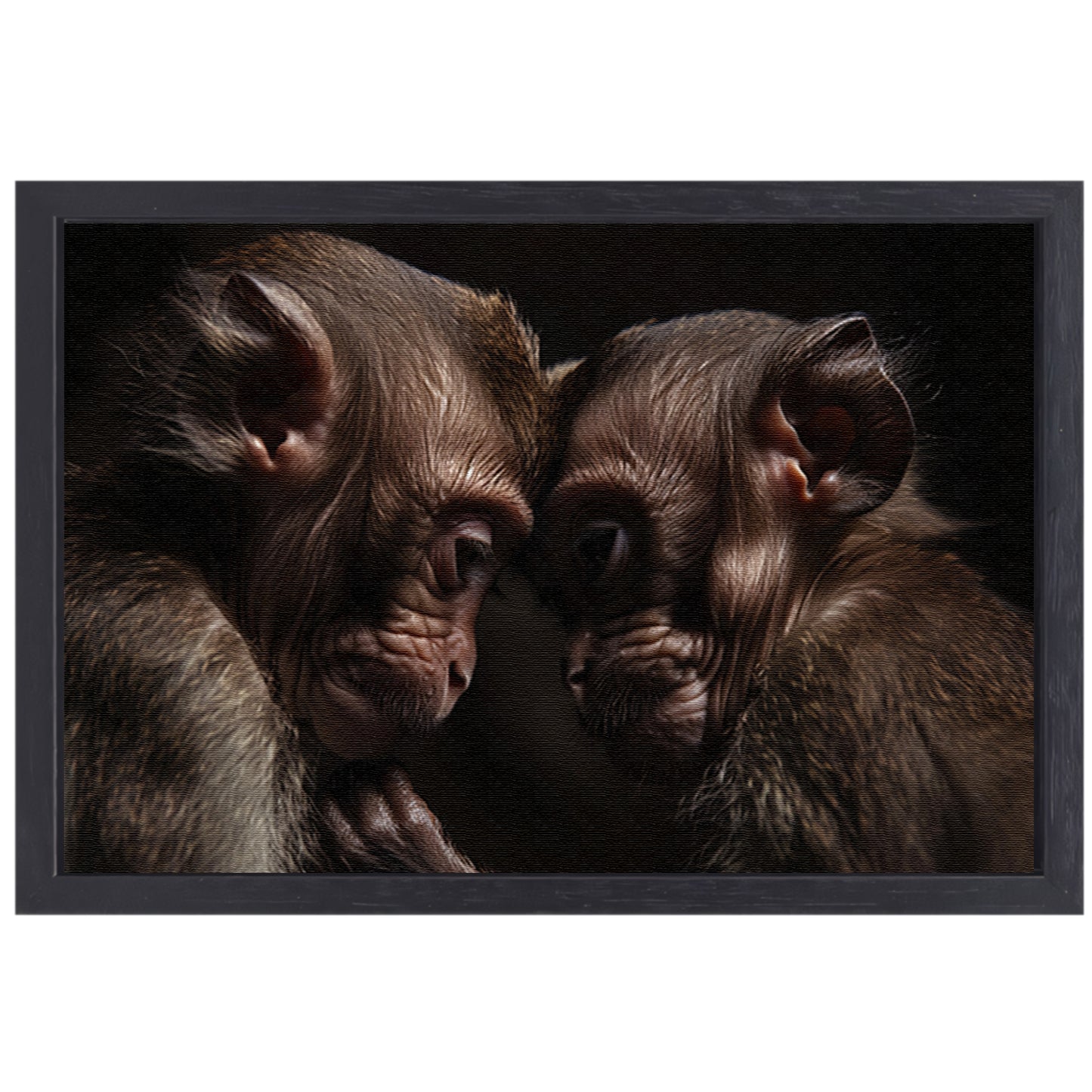Twee apen in intieme omhelzing canvas met baklijst
