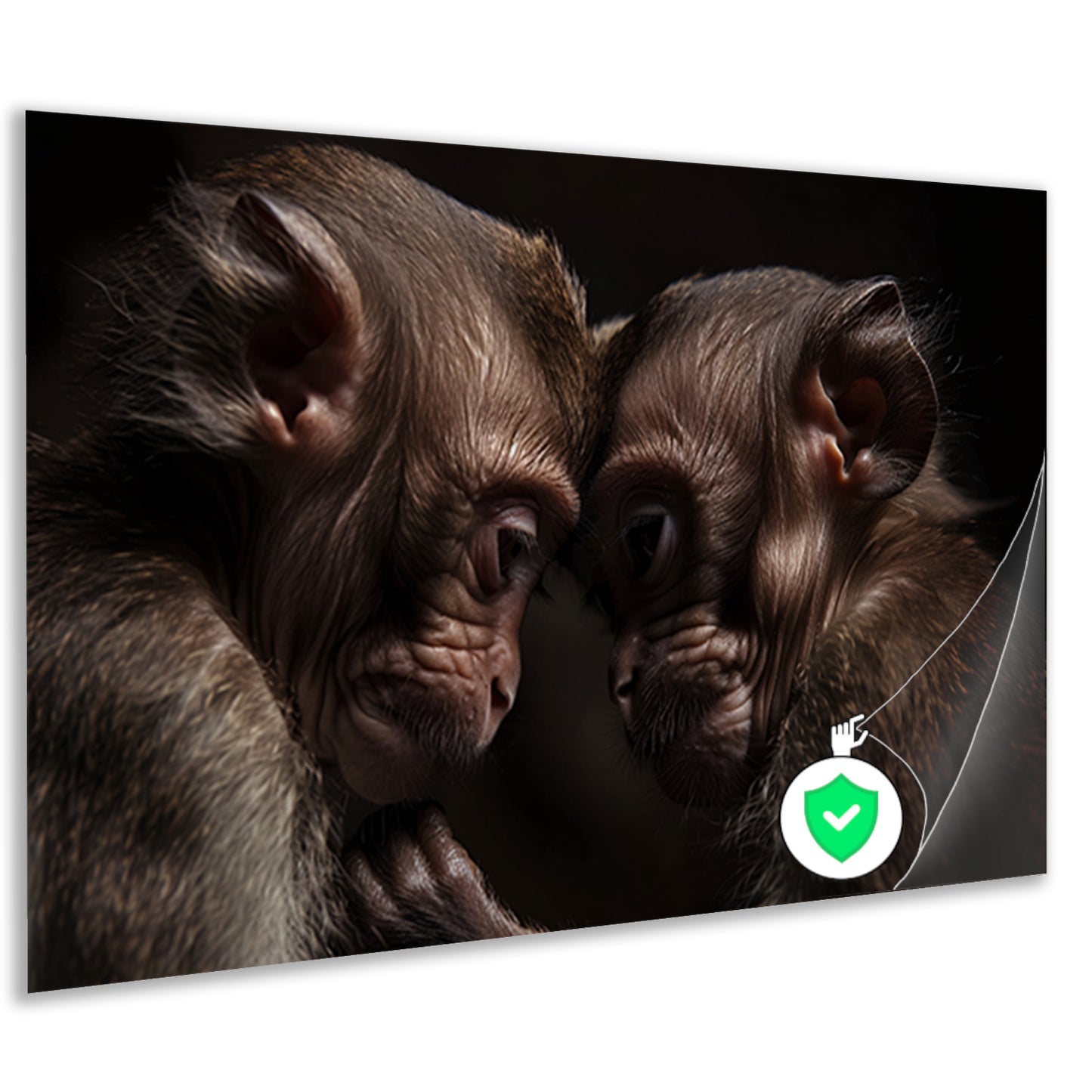 Twee apen in intieme omhelzing poster