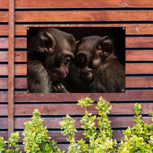Twee apen in intieme omhelzing tuinposter