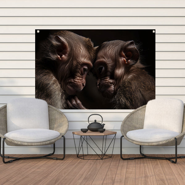 Twee apen in intieme omhelzing tuinposter