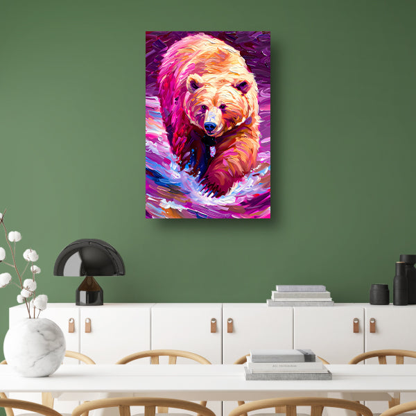 Kleurrijk expressief schilderij van een beer acrylglas