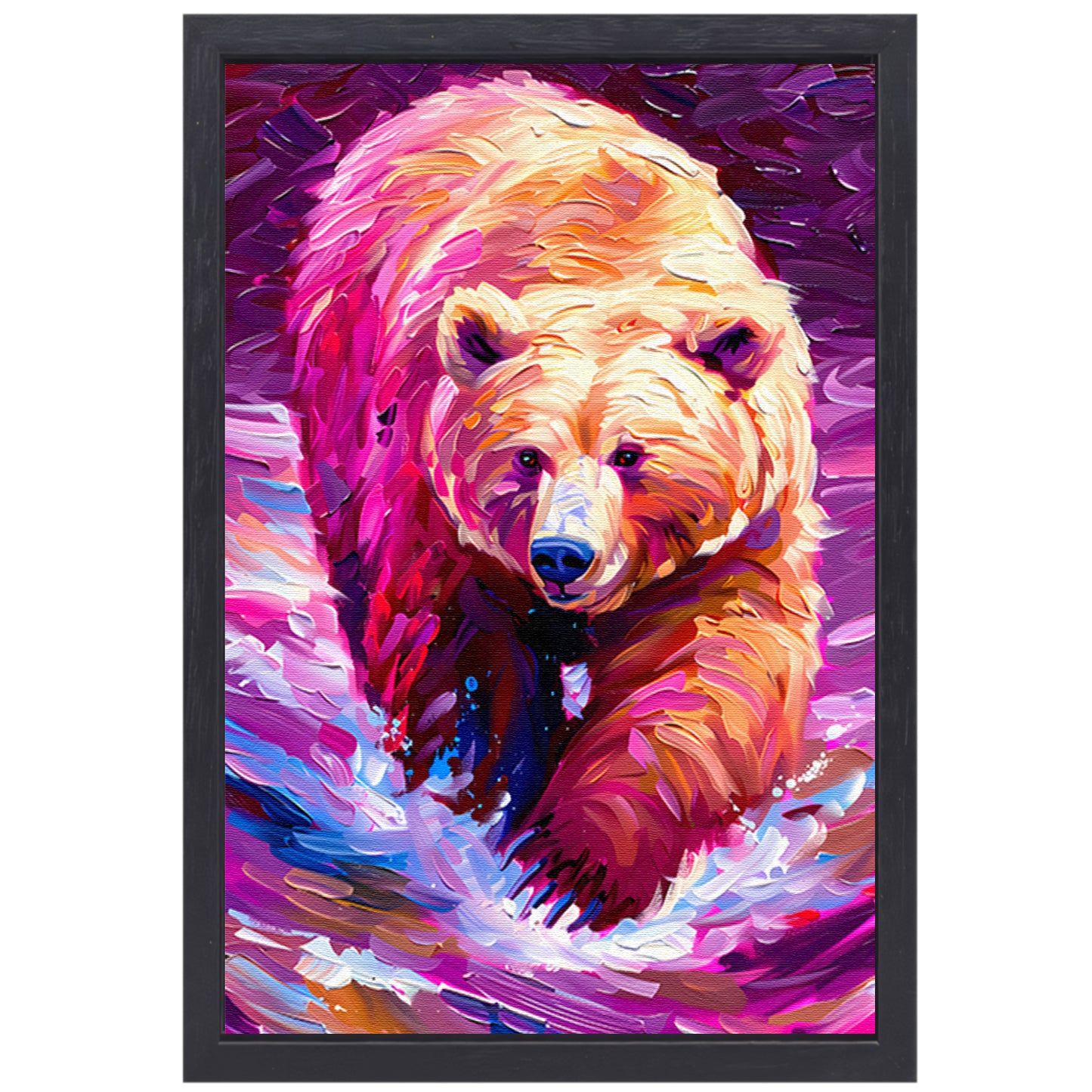 Kleurrijk expressief schilderij van een beer canvas met baklijst