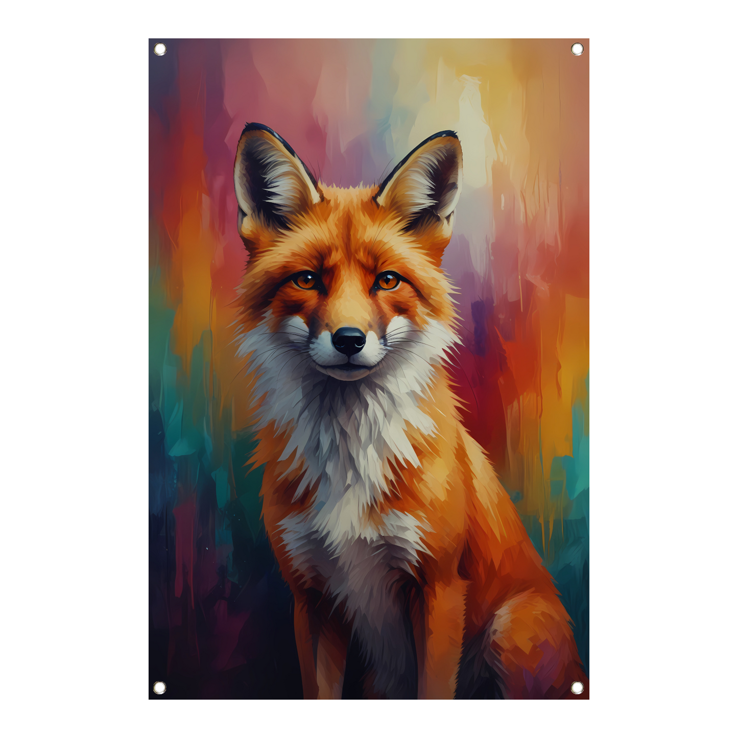 Expressieve Vos in Levendige Kleuren tuinposter