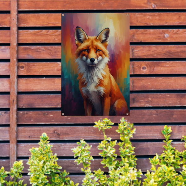 Expressieve Vos in Levendige Kleuren tuinposter