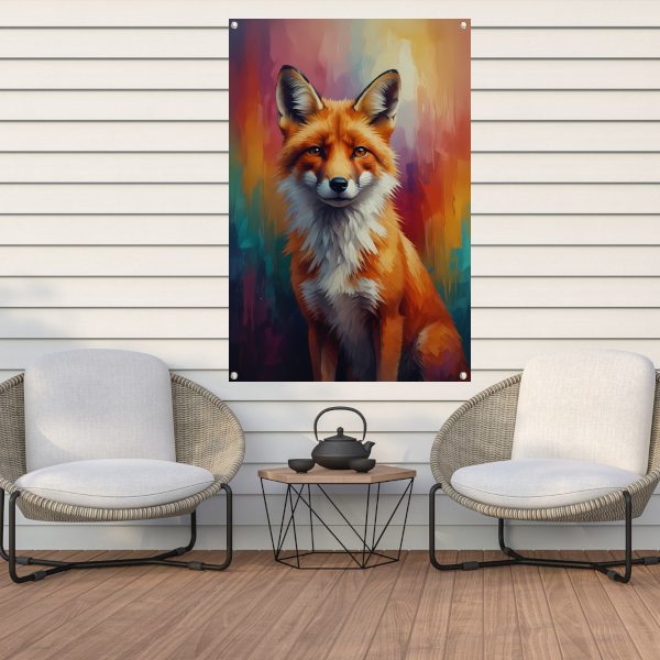 Expressieve Vos in Levendige Kleuren tuinposter