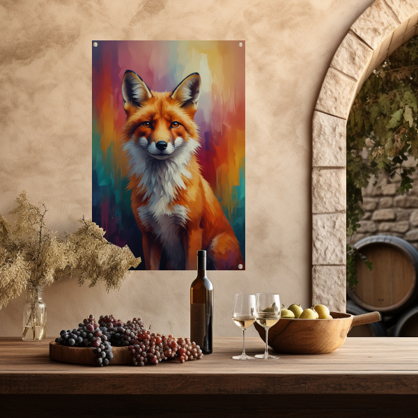 Expressieve Vos in Levendige Kleuren tuinposter