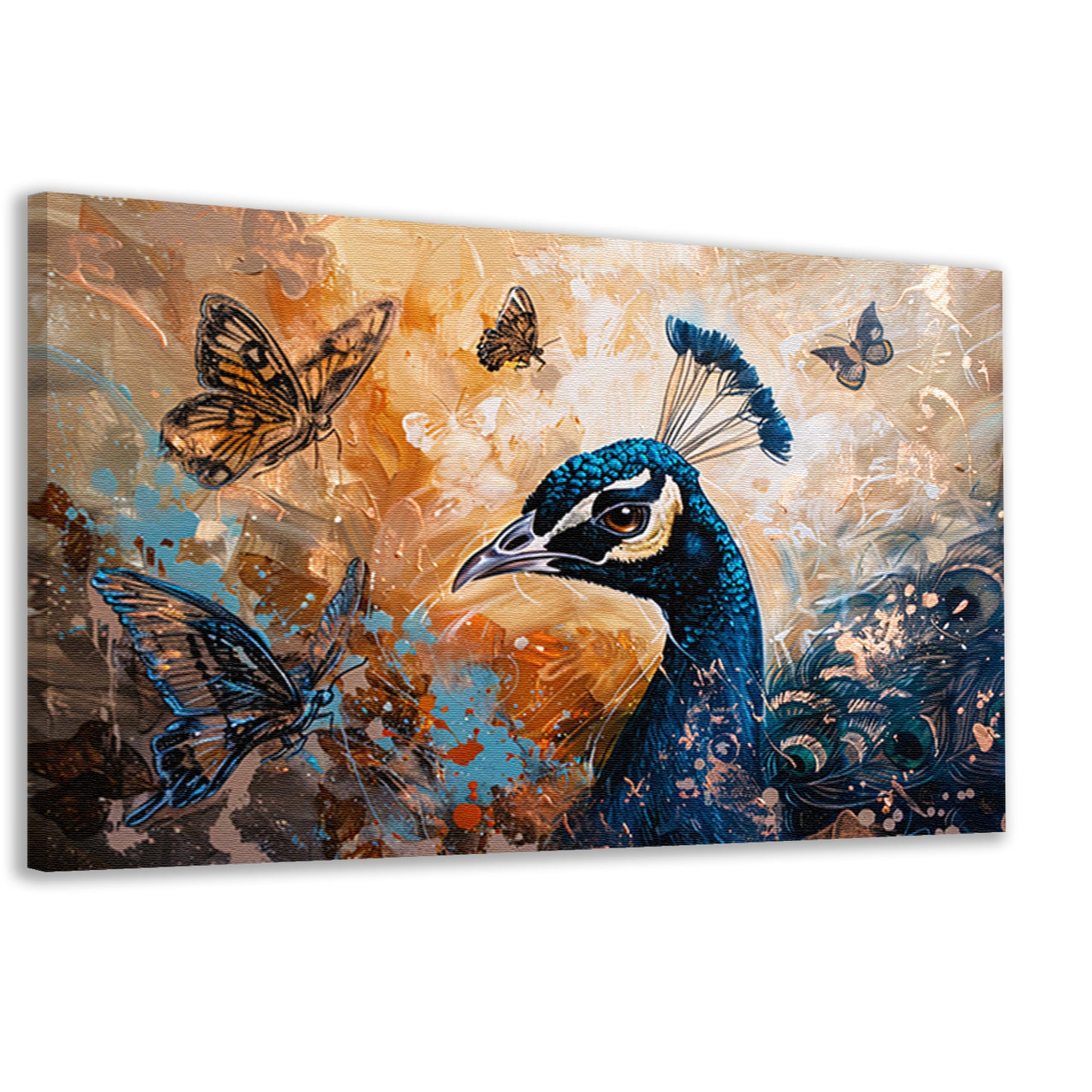 Surrealistische pauw met kleurrijke vlinders canvas