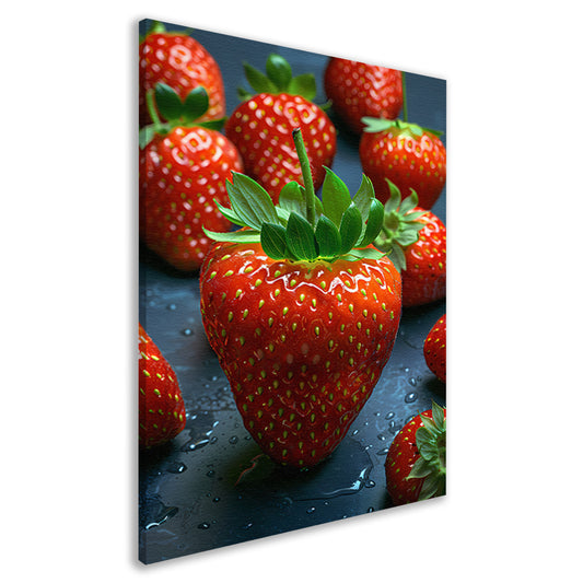 Close-up van sappige rode aardbeien met waterdruppels canvas